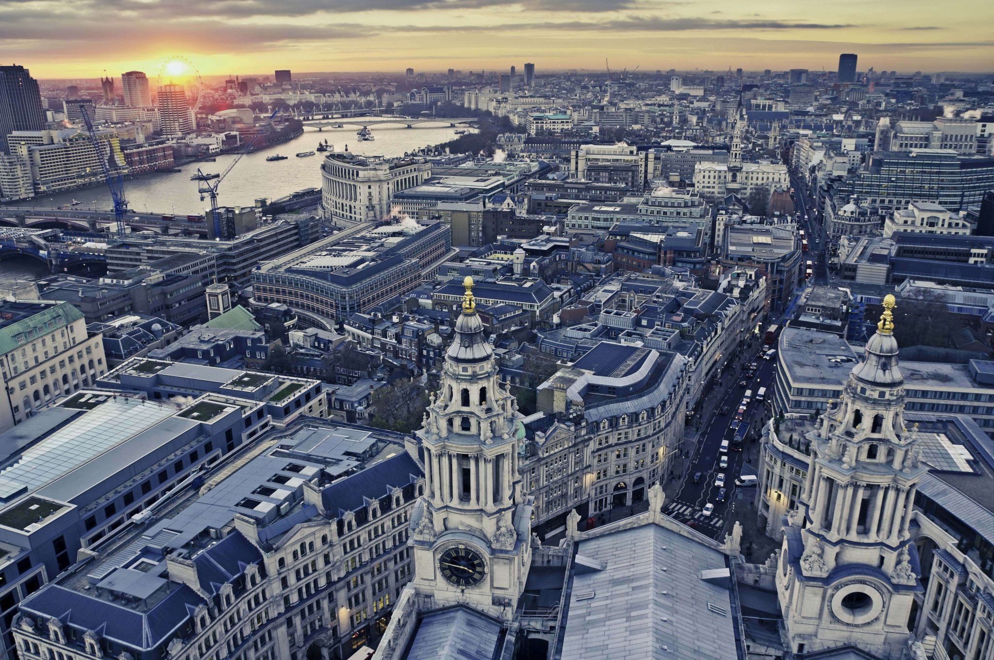 London skyline at sunset seen from St Paul's